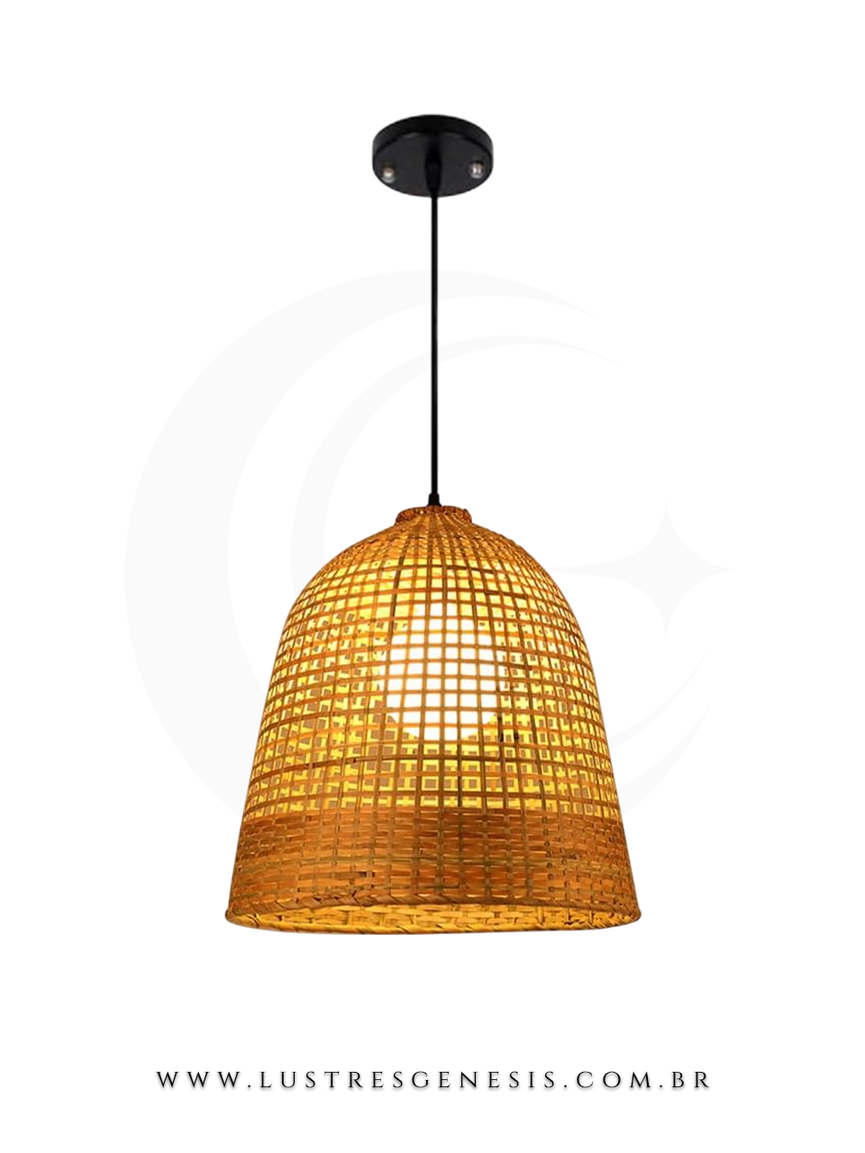 Pendente rústico de bambu Trace Ø35cm, ideal para mesas, balcão de cozinha, área gourmet e sítio, com design artesanal e acabamento natural.